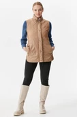 Kapitone Dik Yaka İçi Peluş Yelek - Bej thumbnail 3