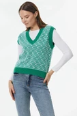Zikzak Desenli Triko Süveter - Yeşil thumbnail 4
