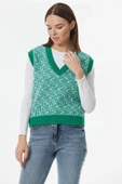 Zikzak Desenli Triko Süveter - Yeşil thumbnail 2