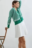 Düğmeli Geometrik Desenli Triko Hırka - Yeşil thumbnail 2