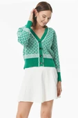 Düğmeli Geometrik Desenli Triko Hırka - Yeşil thumbnail 3