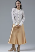 İnci Düğmeli Çiçek Desenli Triko Hırka - Kemik thumbnail 5