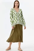 Geometrik Desenli Triko Hırka - Kemik - Yeşil thumbnail 3
