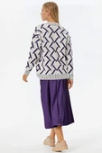 Geometrik Desenli Triko Hırka - Kemik- Mor thumbnail 5