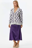 Geometrik Desenli Triko Hırka - Kemik- Mor thumbnail 3