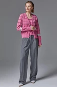 Kare Desenli Triko İkili Hırka Takım - Pembe thumbnail 4