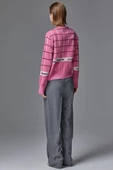 Kare Desenli Triko İkili Hırka Takım - Pembe thumbnail 5