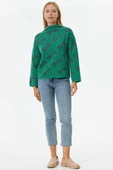 Dik Yaka Sim Detaylı Desenli Triko Kazak - Yeşil thumbnail 2