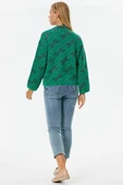 Dik Yaka Sim Detaylı Desenli Triko Kazak - Yeşil thumbnail 4