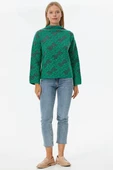 Dik Yaka Sim Detaylı Desenli Triko Kazak - Yeşil thumbnail 1