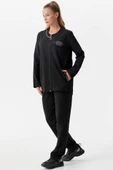 Büyük Beden Taş Detaylı Eşofman Takım - Siyah thumbnail 5