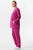Büyük Beden Taş Detaylı Eşofman Takım - Fuşya thumbnail 4