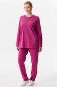 Büyük Beden Taş Detaylı Eşofman Takım - Fuşya thumbnail 2