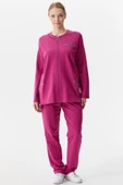 Büyük Beden Taş Detaylı Eşofman Takım - Fuşya thumbnail 1