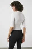 Sıfır Yaka Kapri Kol Triko Kazak - Beyaz - 4