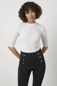 Sıfır Yaka Kapri Kol Triko Kazak - Beyaz - 1