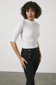 Sıfır Yaka Kapri Kol Triko Kazak - Beyaz - 3