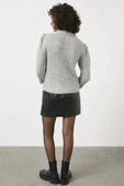 Pullu Fermuarlı Triko Hırka - Gri thumbnail 5
