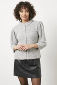 Pullu Fermuarlı Triko Hırka - Gri thumbnail 1