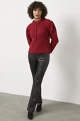 Pullu Fermuarlı Triko Hırka - Kırmızı thumbnail 5