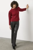 Pullu Fermuarlı Triko Hırka - Kırmızı thumbnail 4