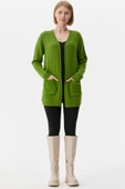 V Yaka Cepli Kadın Triko Ceket - Yeşil thumbnail 1