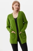 V Yaka Cepli Kadın Triko Ceket - Yeşil thumbnail 3