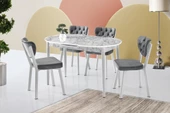 Skala Oval Mdf Açılır Masa Beyaz Mermer+ 4 Adet Simge Sandalye Takım - 1