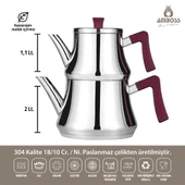 Ruby Paslanmaz Çelik Bordo Saplı Orta Boy Çaydanlık - 3