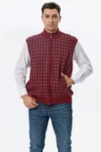 Erkek Dik Yaka Fermuarlı Cepli Triko Yelek - Bordo - Lacivert - 1