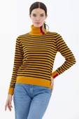 Tam Balıkçı Yaka Çizgili Triko Kazak - Güneş thumbnail 1