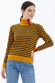 Tam Balıkçı Yaka Çizgili Triko Kazak - Güneş thumbnail 2