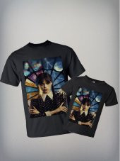 Kombin Wednesday Addams  Anne Baba  Çocuk Tişört Özel Tasarım Baskılı Unisex - 1