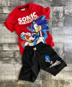 Sonic Desenli Kırmızı Renk Şortlu Takım - 1