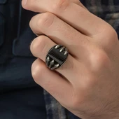 Pençeli Model Oniks Taşlı 925 Gümüş Erkek Yüzük - 9