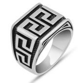 Grek Desenli Taşsız 925 Gümüş Erkek Yüzük thumbnail 2