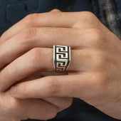 Grek Desenli Taşsız 925 Gümüş Erkek Yüzük thumbnail 7