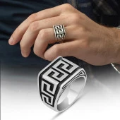 Grek Desenli Taşsız 925 Gümüş Erkek Yüzük thumbnail 9