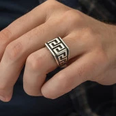 Grek Desenli Taşsız 925 Gümüş Erkek Yüzük thumbnail 11