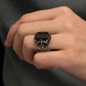 Siyah Oniks Taşlı 925 Gümüş Erkek Yüzük - 5