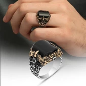 Siyah Oniks Taşlı 925 Gümüş Erkek Yüzük - 9