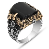 Siyah Oniks Taşlı 925 Gümüş Erkek Yüzük - 2