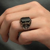 Siyah Oniks Taşlı 925 Gümüş Erkek Yüzük - 11