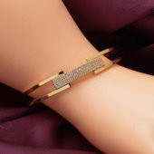 Taşlı Kaburga Altın Kelepçe Bilezik thumbnail 2