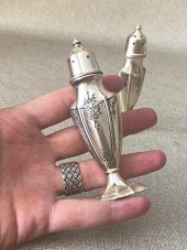 Antika Gümüş Kaplama Tuzluk Biberlik Seti 2 Adet 11 cm 189 Gram - 4