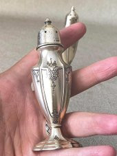 Antika Gümüş Kaplama Tuzluk Biberlik Seti 2 Adet 11 cm 189 Gram - 5