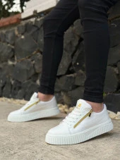 SNR-308 BOA Kalın Yüksek Taban Çift Fermuarlı Beyaz Erkek Ayakkabı - 3