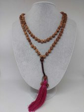 Rudraksha Tohumlu Bordo Püsküllü 108lik Ara Düğümlü El Yapımı Mala Kolye thumbnail 1