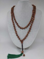 Rudraksha Tohumlu Yeşil Püsküllü 108lik Ara Düğümlü El Yapımı Mala Kolye thumbnail 1