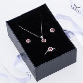 Kırmızı Zirkon Taşlı 925 Ayar Gümüş Kadın Üçlü Tektaş Set - 2